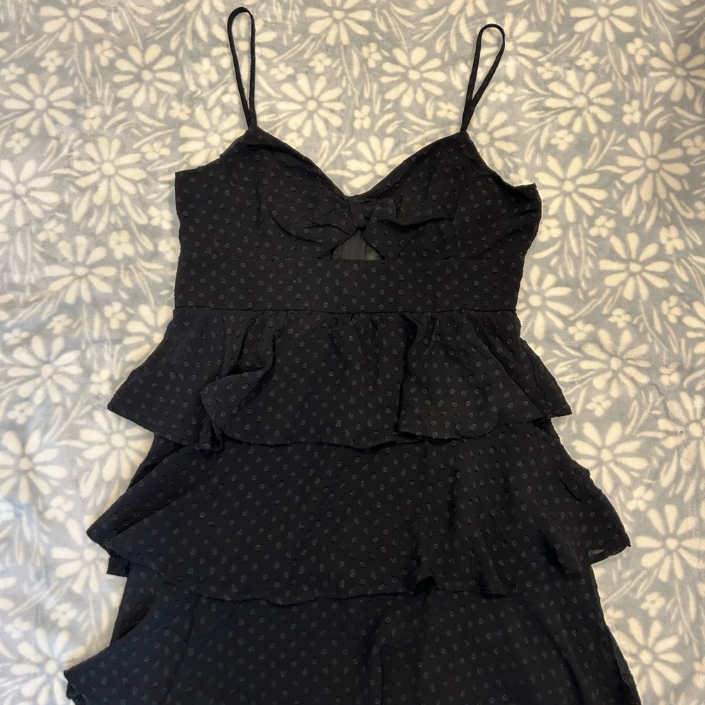 Black Ruffled Polka-dot Spaghetti Strap Dress